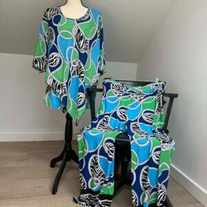 Investments Slim Factor Nautical Zebra Print 2-Piece Set | XL | Blue Green Tunic
